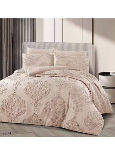 طقم ملاءات سرير وغطاء لحاف من بيج، 6 قطع، مقاس كينج - 220×240 سم - ناعم ومريح وأنيق (AC-1)