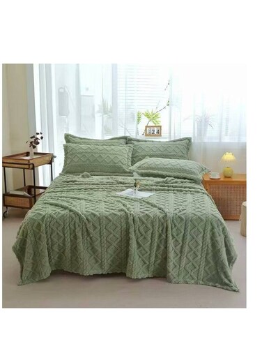 بطانية بيج وأغطية وسائد متناسقة، بطانية صوفية مزدوجة الطبقات سميكة، بطانية دافئة بنقشة مربعات، صوف ناعم ودافئ للغاية، غطاء أريكة وسرير، قطعتان من أغطية الوسائد، 230 × 200 سم