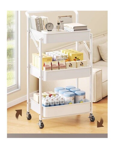 Baig Folding Storage Trolley Rack Kitchen Bathroom Multi Storey Snacks Shelving Bedroom Mobile Trolley Storage Rack Organizer Carts
