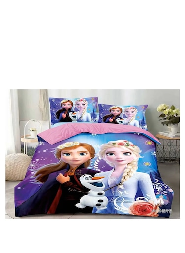 طقم لحاف بيج مفرد مكون من 4 قطع، مقاس 160×210 سم، ملاءات مثبتة مقاس 120×200 سم + 30 سم، مصنوع من القطن والبوليستر، بشخصية كرتونية