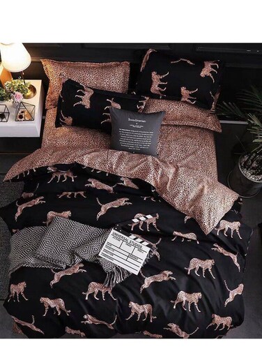 طقم لحاف بيج مفرد مكون من 4 قطع، مقاس 160×210 سم، ملاءات مثبتة مقاس 120×200 سم + 30 سم، مصنوع من القطن والبوليستر، بشخصية كرتونية