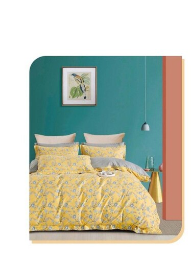 طقم مفروشات بيج مكون من 4 قطع - غطاء لحاف 160×210 سم + شرشف مطاطي + 2 غطاء وسادة، قطن 100%