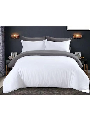 Baig King Size Reversible Plaid Bedding Set - Duvet Cover, Fitted Bedsheet And 4 Pillowcases -100% Cotton