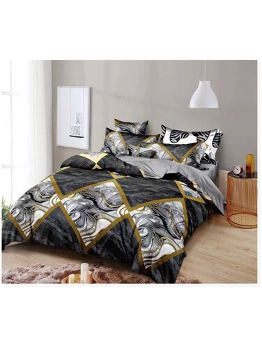Baig 6-Pieces Glace Cotton Printed Fancy Comforters Set Fixed Duvet, Fitted Bedsheets And Pillowcase King Size F02