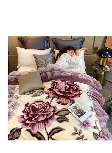 بطانية بيج الشتوية السميكة ذات الطبقتين من فرو المنك الناعم والدافئ، مصنوعة من ألياف دقيقة، مقاس سوبر كينج 200*230 سم - متعددة الألوان، مناسبة للسرير المزدوج.