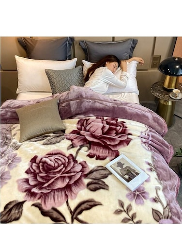 بطانية بايج الشتوية السميكة من قماش الراشيل، طبقتان، مقاس سوبر كينج، بطانية زفاف، بطانية تخييم وسفر خارجية، مصنوعة من البوليستر، طبقتان، بطانية مينك سادة، 200 × 230 سم - متعددة الألوان