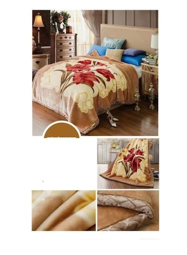Baig Winter Thickened Raschel Blanket Double Layer Blanket Wedding Blanket Outdoor Camping Travel Polyester Double Layer Solid Mink Super King Size Blanket 200*230cm - Multicolor