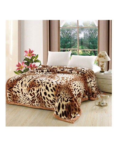 بطانية بايج الشتوية السميكة من قماش الراشيل، طبقتان، بطانية زفاف، بطانية تخييم وسفر خارجية، مصنوعة من البوليستر، طبقتان، لون المنك السادة، مقاس سوبر كينج 200*230 سم - متعددة الألوان