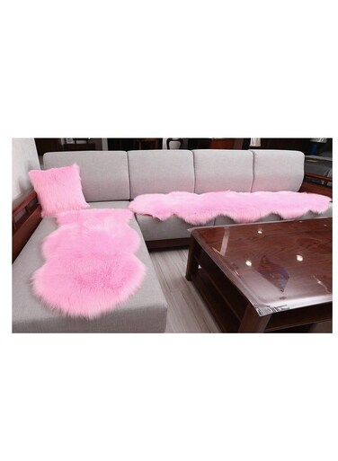 Baig 3Pcs Set, 1Pc Couch Carpet 180*60cm, 1Pc Half Couch Carpet 90*60cm, 1Pc Pillow With Filling 45*45cm, Soft Faux Fluffy Rugs Artificial Sheepskin Long Hair Carpet Floor Wool Fluffy Mat