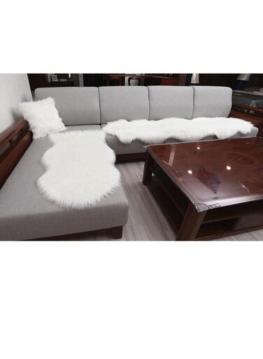 Baig 3Pcs Set, 1Pc Couch Carpet 180*60cm, 1Pc Half Couch Carpet 90*60cm, 1Pc Pillow With Filling 45*45cm, Soft Faux Fluffy Rugs Artificial Sheepskin Long Hair Carpet Floor Wool Fluffy Mat