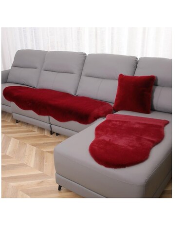 Baig 3Pcs Set, 1Pc Couch Carpet 180*60cm, 1Pc Half Couch Carpet 90*60cm, 1Pc Pillow With Filling 45*45cm, Soft Faux Fluffy Rugs Artificial Sheepskin Long Hair Carpet Floor Wool Fluffy Mat, Non Slip