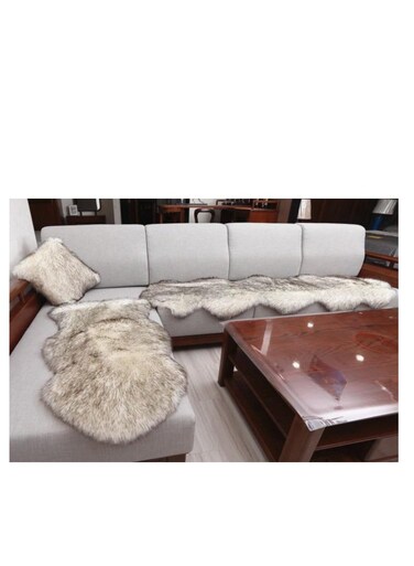 Baig 3Pcs Set, 1Pc Couch Carpet 180*60cm, 1Pc Half Couch Carpet 90*60cm, 1Pc Pillow With Filling 45*45cm, Soft Faux Fluffy Rugs Artificial Sheepskin Long Hair Carpet Floor Wool Fluffy Mat, Non Slip
