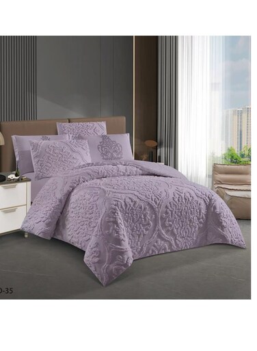 طقم لحاف فاخر مطرز من 6 قطع - طقم سرير بحجم كينج مع ملاءة مثبتة وأغطية وسائد، 220 × 240 سم