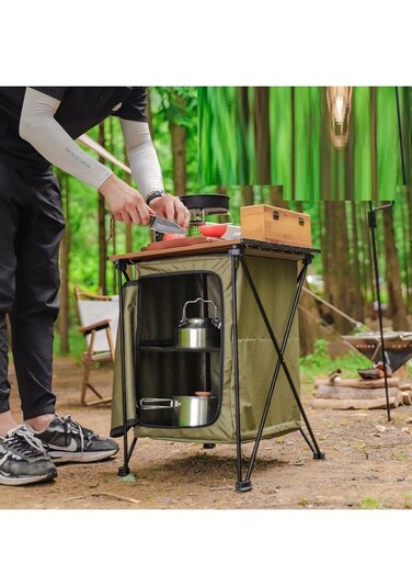 Baig Outdoor Multi-Functional Storage Cabinet, Camping Aluminum Alloy Folding Table, Picnic Kitchen Storage Box