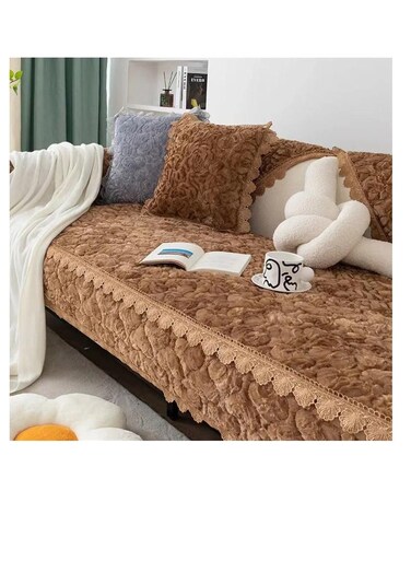 غطاء أريكة بيج الدافئ، سميك، مخملي، مانع للانزلاق، غطاء أريكة زاوية على شكل حرف L، 210 × 90 سم