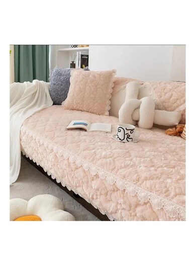 غطاء أريكة بيج الدافئ، سميك، مخملي، مانع للانزلاق، غطاء أريكة زاوية على شكل حرف L، 210 × 90 سم