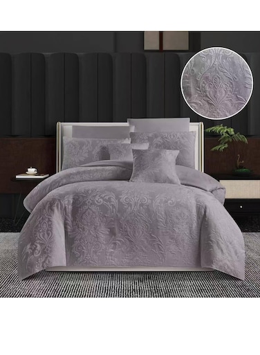 Baig King Size 6-Piece Embroidered Comforter Set - Jacquard Cotton Fabric - Elegant Design - Breathable And Hypoallergenic - 220X240cm