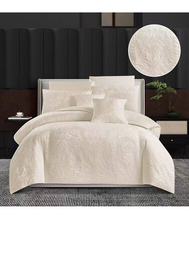 Baig King Size 6-Piece Embroidered Comforter Set - Jacquard Cotton Fabric - Elegant Design - Breathable And Hypoallergenic - 220X240cm