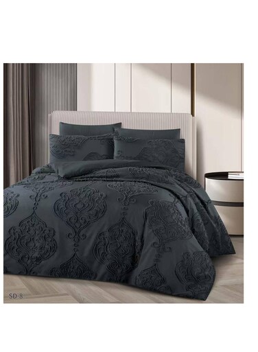 طقم مفروشات بيج من الألياف الدقيقة المطرزة، ناعم وعالي الجودة، مقاس كينج، 6 قطع: ملاءة سرير مثبتة 200 × 200 سم، لحاف ثابت 220 × 240 سم، 4 أغطية وسائد فائقة النعومة