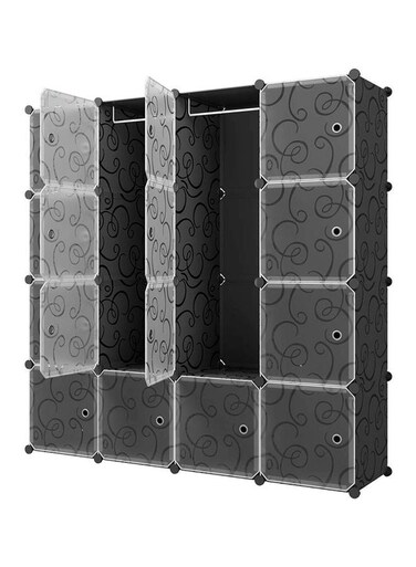 خزانة ملابس عامة قابلة للفصل مكونة من 16 وحدة، لون أسود/أبيض، أبعادها 147×47×147 سم