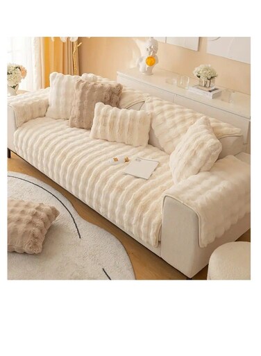 طقم بيج مكون من 3 قطع من أغطية الأرائك المخملية المقاومة للوبر، غطاء أريكة سميك ودافئ، غطاء مقعد أريكة بتغطية كاملة، مقاوم لشعر الحيوانات الأليفة، غطاء مانع للانزلاق ومرن