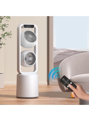 Generic Dual-Head Oscillating Tower Fan With Remote Control - 360&deg; Rotating Air Circulator - Ultra-Quiet Standing Cooling Fan, Multi-Speed Pedestal Fan With Digital Display