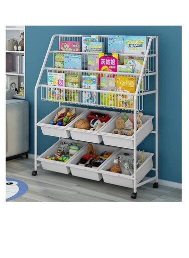 Baig Children's Toy Simple Storage Baby Photo Shelf Bookcase Iron Shelf Home Kindergarten Floor Multilayer Furniture Children Display