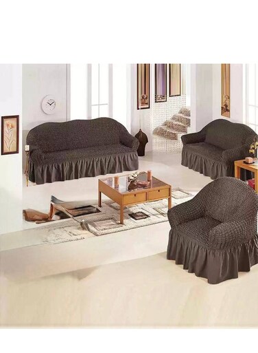 طقم أغطية كنب بيج بريميوم من القطن المطاطي (3+2+1 مقعد) - مقاس عالمي بتصميم حافة - أغطية أنيقة وواقية للأثاث