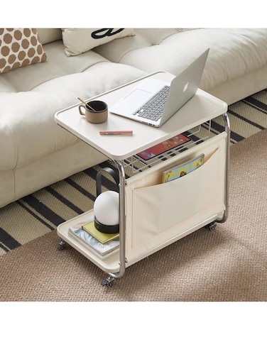 طاولة جانبية متحركة للأريكة من بايغ مزودة بعجلات، رف بسيط بجانب السرير، أثاث غرفة المعيشة، طاولة قهوة صغيرة أنيقة