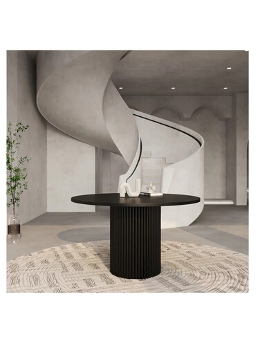 Baig Round Customize Dining Table Textured Cylinder Base/ Black