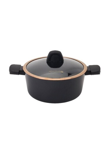 24 cm Premium Diamond Series Aluminum Casserole- RF12632/ with Swiss Made PFLOUN Nonstick, 5 Layer Construction/ Heat Resistant Bakelite Handles and Knobs, Tempered Glass Lid, Eco-Friendly/ Perfect for Stews, Soups, Curries, Pastas, etc.