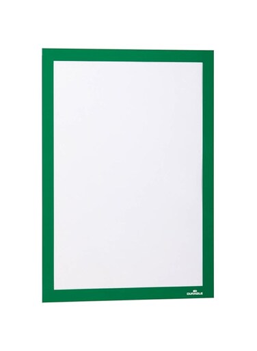 Durable DURAFRAME Self-Adhesive Magnetic Frame   A4 Format in Green   Pack of 2 Frames   Document Frame for Professional Internal Signage
