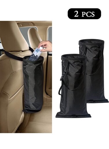 2PCS Car Trash Bag, Auto Portable Trash Can Universal Hanging Car Garbage Bag, Waterproof Garbage Can with Elastic Opening, Car Organizer Auto Accessories for Car, Home, Outdoor