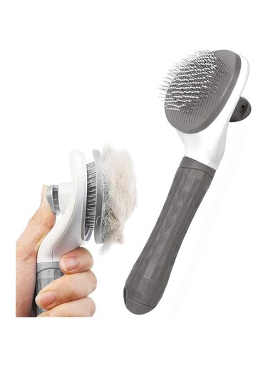 KALEDE&reg; Cat Brush, Dog Brush, Self Cleaning Cat Dog Slicker Brush, Pet Grooming Comb Brush for Long and Short Haired Cats Dogs,off-white