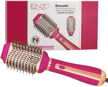 PrecisionWare Enzo EN-6216 Professional 2-In-1 Hair Straightener &amp; Hot Air Brush, Ionic Hair Dryer &amp; Styling Brush For Salon-Quality Results At Home - Intl Version - Pink