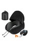 Neck Pillow for Travel with Hood for Airplane,and Eye mask and earplug Velvet Memory Foam Neck Pillow Adult Head &amp; Neck Support, for Long Flights Plane, Office, Cars Sleeping &amp; Rest Black