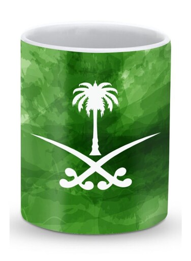 Premium Saudi Emblem Designer Mug Green/White 325ml