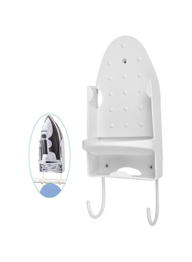 U-HOOME Iron Wall Mount Ironing Board Hanger, Iron Rack Wall Mounted Ironing Board Storage Organizer for Holding Iron and Ironing Board, Iron Wall Mount with Attached Ironing Board Hooks (White)