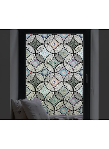 Tazweeq Window Film,Static Cling Decorative Window Film with Installation Tools Non Adhesive Privacy Film, Stained Glass Window Film for Bathroom Shower Door Heat Cotrol Anti UV(45 x 200 CM)