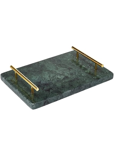 LAMAC CRAFTS Green Marble Rectangular Tray with Gold Handle - 20X30cm