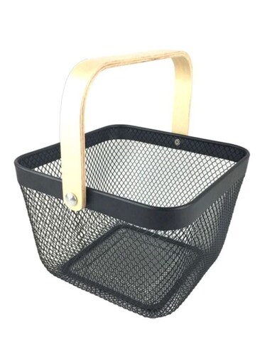 Coated Storage Basket With Handle Black/Beige 25x25x17cm