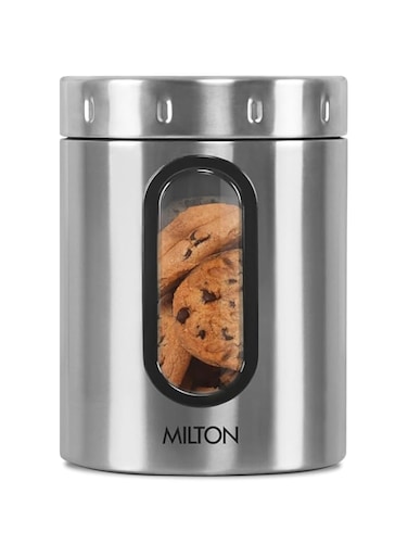 MILTON Steel Crispy 1000 Storage Jar, 1000 ml, Silver   Light Weight   Odour Proof   Dishwasher Safe   Air Tight   Single Walled   Easy to Clean   Kitchen Container