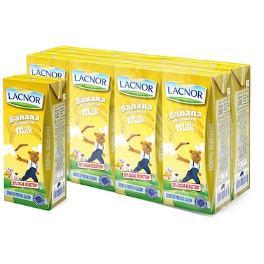 Lacnor UHT Banana Milk, 180ml Pack of 8
