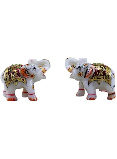 eSplanade Marble Elephant Family with Calf Set Sculpture or Showpiece Feng Shui Vastu Brings Goodluck Home Decor - Set of 3 (4.25" Inches Height) (Multicolor Stone Set of 2)