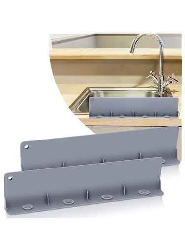 Azonee Silicone Faucet Splash Guard, Water Guard for Kitchen Sink Bathtub Splash Guard with Suction Cup Gray Water Splatter Guard Sink Backsplash Guard for Faucet Counter Bathroom Tub(2Pcs)