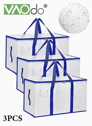 3PCS Storage and Moving Bags, Foldable Water-Resistant Storage Bags with Zipper, Reusable Grocery Bags Best Moving Boxes, Alternative for Dormitory Home Moving Cargo Carrying Miscellaneous Storage 69*38*40CM