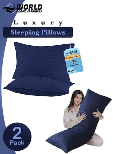 3-piece Bedding Set Includes 2 Premium Bed Pillows &amp; 1 Full-Body Pillow for Adults, Breathable &amp; Ideal for Side Sleepers with Polyester Filling &amp; Soft Cotton Cover, in Navy Blue Color