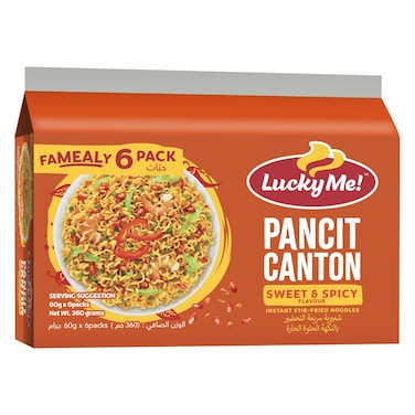 Lucky Me! Sweet and Spicy Instant Pancit Canton, 60g Pack of 6