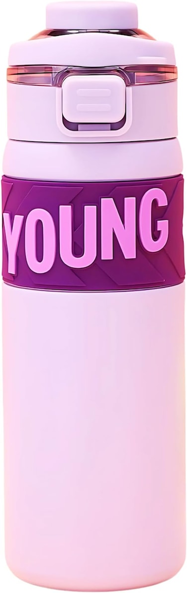 Mobcos Stainless Steel Double Wall Vacuum Insulated Cup with Bounce Lid Straw 650ml Hiking Sports Water Bottle (Purple)