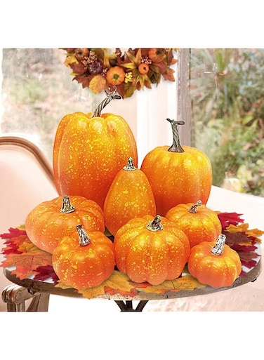 Pomefar Halloween Thanksgiving Decorations, 8 Pcs Artificial Pumpkins and 30 Pcs Maple Leaves, Fall Autumn Harvest Festival Home Decor